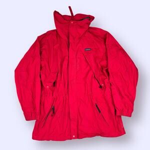 VTG Patagonia Rain Jacket Men's L Red Nylon Shell Coat Lightweight Hood Zip Y2K